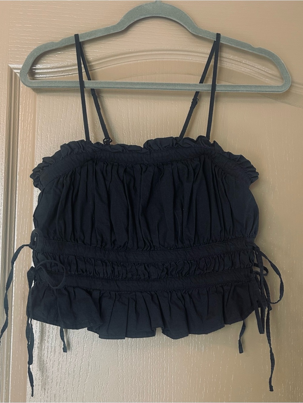Free People Gabby Black Ruffle Tube Top Detachable Straps Cotton Size M